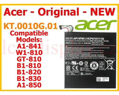 AP14F8K BATERKA Acer A1-841 W1-810 GT-810 B1-810 B1-830 A1-850 4550mAh Nová (AP14F8K) by www.lcd-display.cz